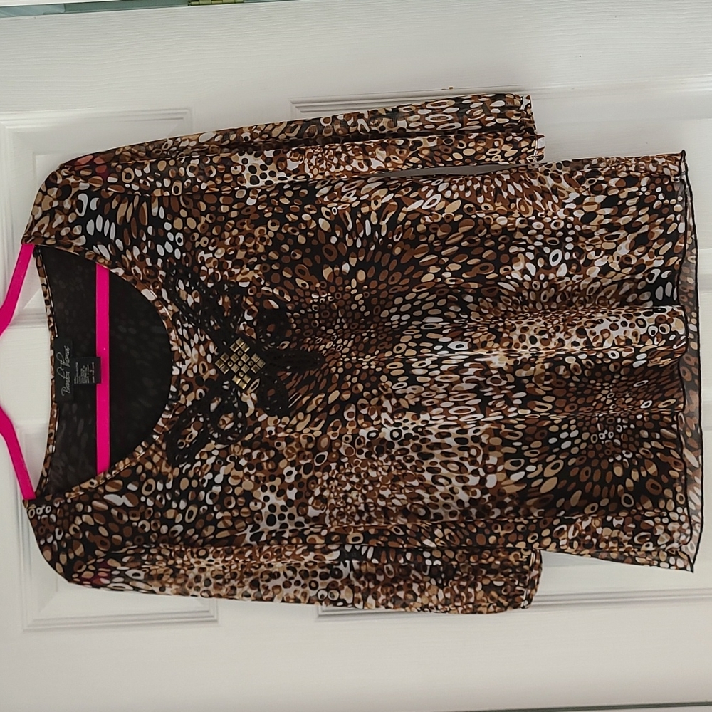 Brandon Thomas Leopard Print 3/4 Sleeve Size S Blouse Shirt EUC Work or Play